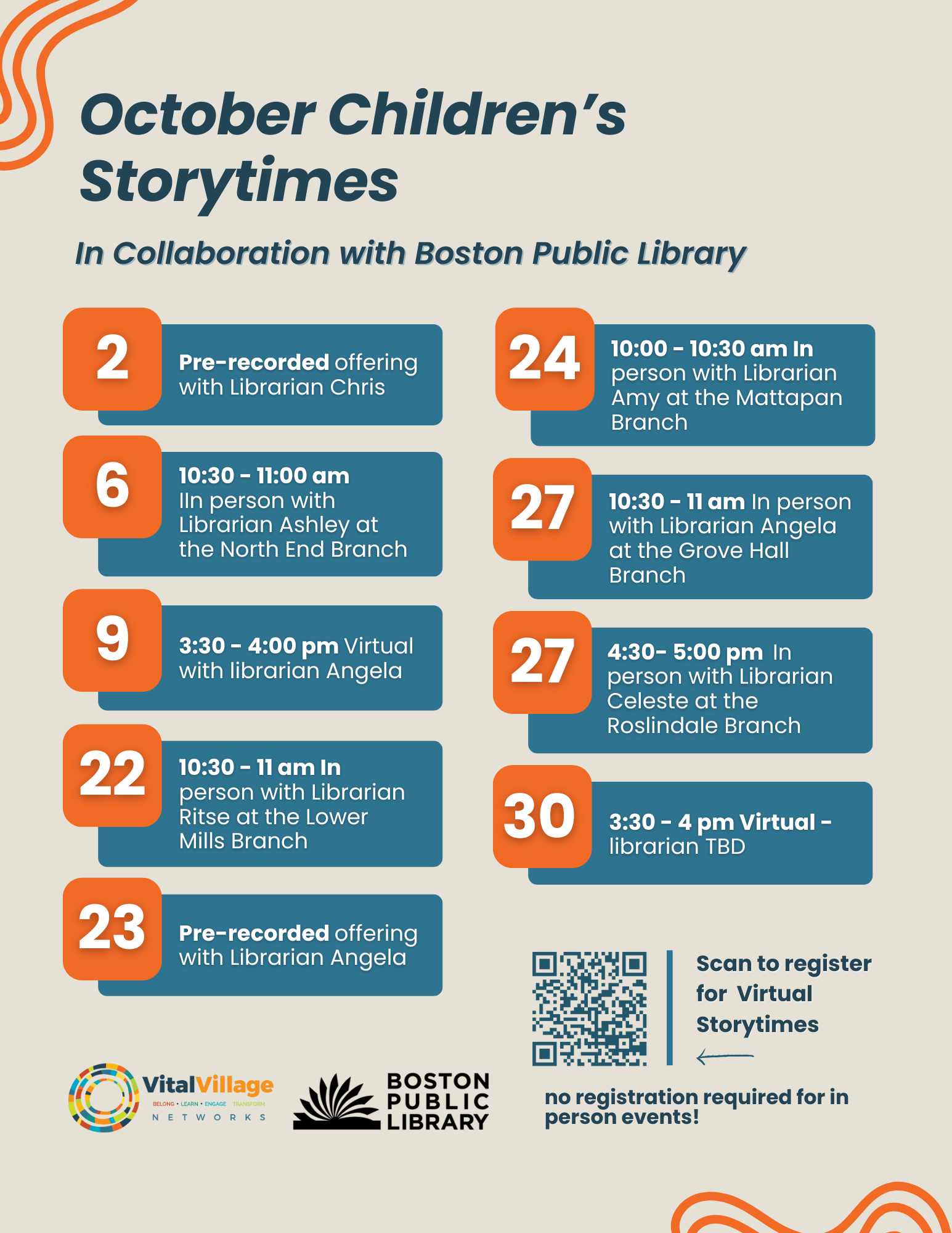 October Story time calendar
