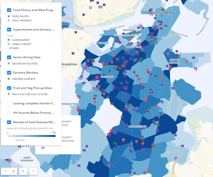 Map showing neighborhood food resources and number of households receiving SNAP benefits